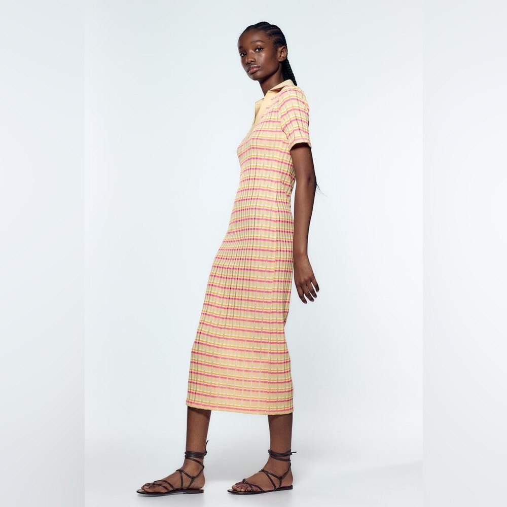 Zara Striped Dress with Polo Collar - Picture 4 of 14